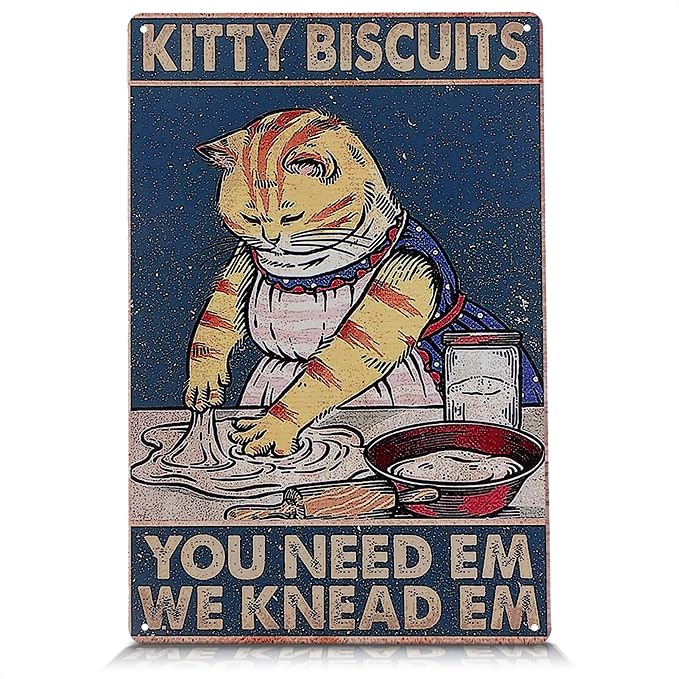 Kitty Biscuits Metal Sign - 8x12" Cat Signs Home Decor for Kitchen, Bedroom & Living Room, Funny Cat Decor, Great for Home and Commercial Spaces, Great as Charming Valentines Day Gifts for Cat Lovers