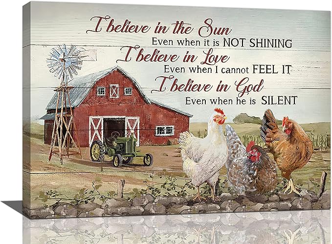 banonaty Rooster Kitchen DecorWall Art Rustic Farmhouse Chicken Barn PicturesWall Decor Country Inspirational Quotes Canvas Prints Home Office Decorations For Bathroom Dinning Room Framed 24/inx16/in