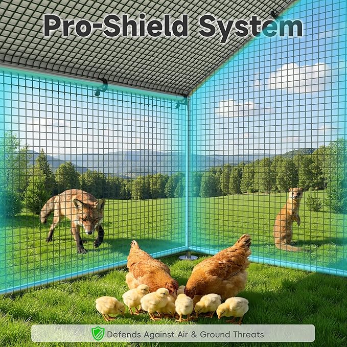 Large Metal Chicken Coop Run with Roosting Perch, Outdoor Poultry Cage with Waterproof & UV-Resistant Cover for Chickens, Ducks, Rabbits in Yard or Farm Use, Spire Roof(8.9'W x17.7'L x 6.6'H)