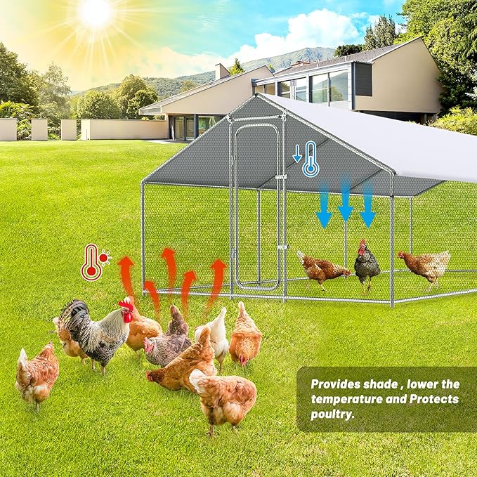 UNIFAMILY 11.1x6.2 Ft Chicken Coop Cover for Winter, Waterproof White Chicken Coop Tarp, Chicken Run Cover for Winter, Chick Tent Covers for Shade, Shade Cloth for Sun Resistance Poultry Cage Tarp