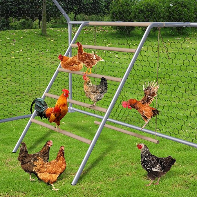 Chicken Perch for Coop with Swing & Roosting Bars, Ladder - Perfect for Backyard Poultry - Easy Installation & Cleaning (55'' L x 41'' W)