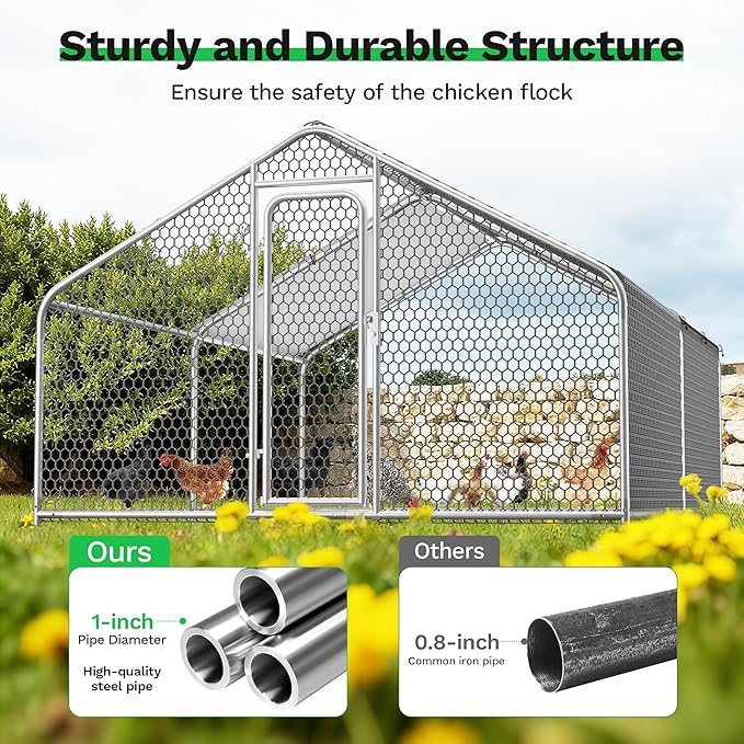 Large Metal Chicken Coop,13.1'L x 9.8'W x 6.6'H Chicken Run,Walk in Chicken Pen with Cover for Yard,Large Poultry Cage for Duck Rabbit