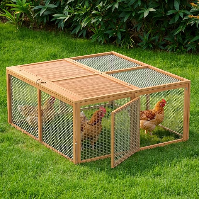 Chicken Coop Run Rabbit Cage No Assembly Portable Chicken Run Bunny House with Top & Side Opening Doors,Outdoor Small Animal Playpen Wooden Chicken Brooder Box Guinea Pig Cage 45"x 42"x 20"