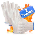 2 Pairs Heat Resistant Gloves for Grilling - 9.45 Inch Durable Aramid Oven Gloves with Fingers - Full Hand Protection, Functionality, Easy to Use, Multipurpose for Baking, Roasting, Frying, and More