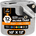 Heavy Duty Silver Poly Tarp 10' X 12' - Multipurpose Protective Cover - Durable, Waterproof, Weather Proof, Rip and Tear Resistant - Extra Thick 12 Mil Polyethylene - by Xpose Safety