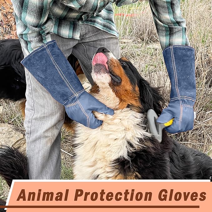 Suse's Kinder Animal Handling Gloves Leather Padding Dog,Cat Scratch,Bird Falcon Gloves Grabbing Reptile Squirrel Snake Bite