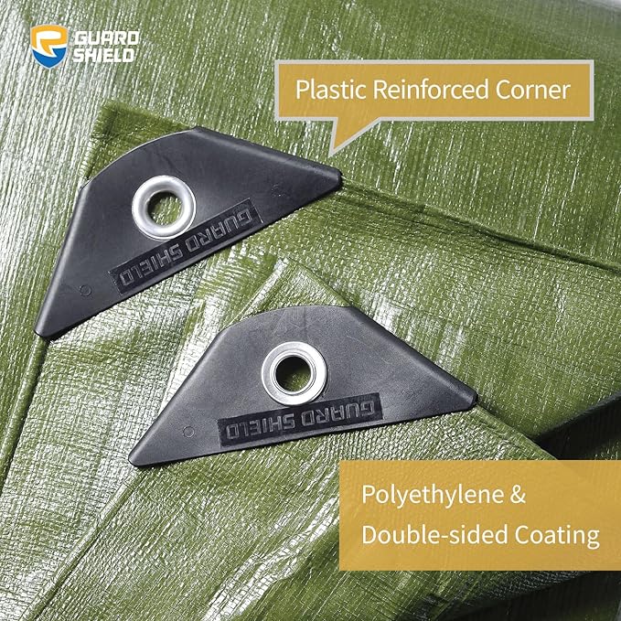 GUARD SHIELD Green Tarps Heavy Duty Plus+ Waterproof 16x16 Feet, 12mil Large Tarp with Reinforced Grommets, Outdoor Cover for Roof, Car, Boat, Truck and Ground Pool
