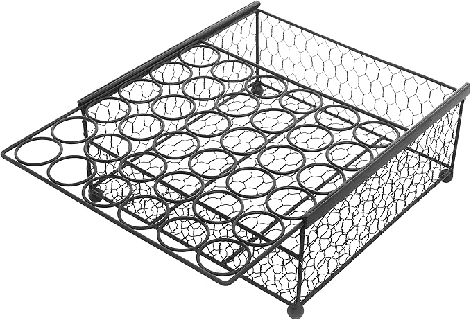MyGift 2 Tier Black Metal Chicken Wire 36 Egg Display Tray with Bottom Storage Compartment for Fresh Eggs, Country Rustic Farm Egg Basket Container Box