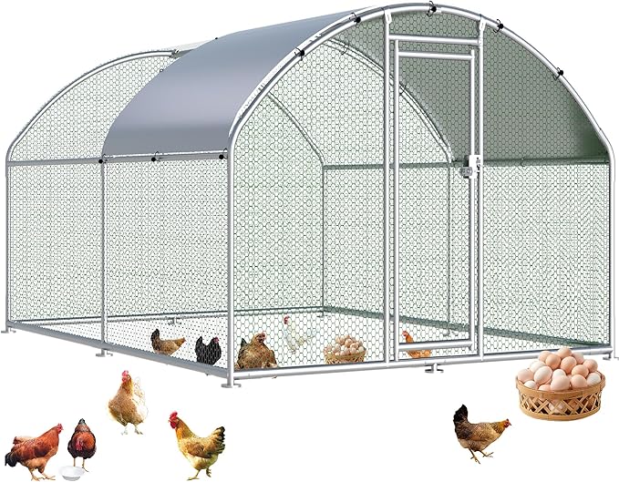 HITTITE Large Metal Chicken Coop with Run, 12.8 x 9.84 x 6.23 ft Walk in Poultry Cage Chicken Run Pen, Dome Roof Outdoor Chicken Runs for Yard with Waterproof & Anti-UV Cover