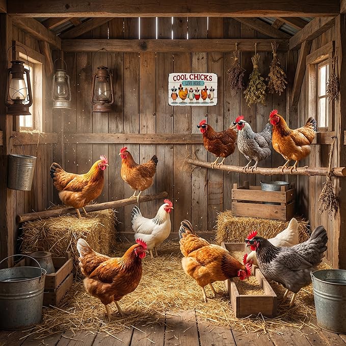 Funnysign Chicken Decor Cool Chicks Live Here Vintage Tin Sign for Chicken Coop Farm Kitchen Garden Yard Decor 8x12 INCH(3832)