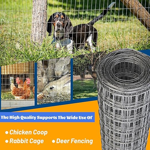 15GA 5'*50' Welded Wire Mesh, Metal Fencing Wire Mesh 2'' X 4'', for Dog Boundary Fence Roll Outdoor Animal Barrier Fence and Garden Plant Vegetable Protection