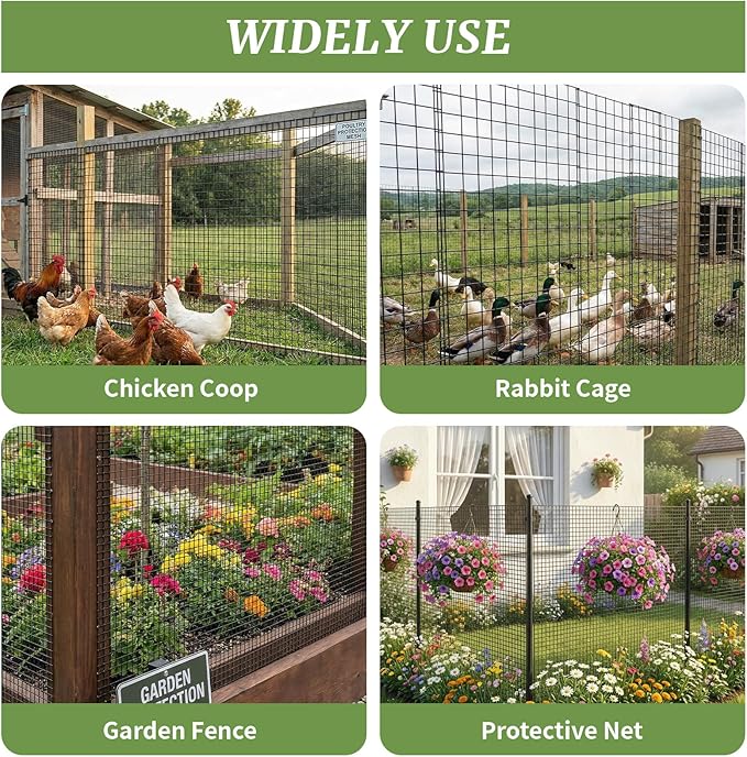 Black Hardware Cloth 1/2in Mesh 36in x 100ft, Chicken Wire Fencing PVC Coated 19 Gauge, Welded Chicken Wire for Rodent Proofing, Tree Guard, Garden Fence, Poultry Netting