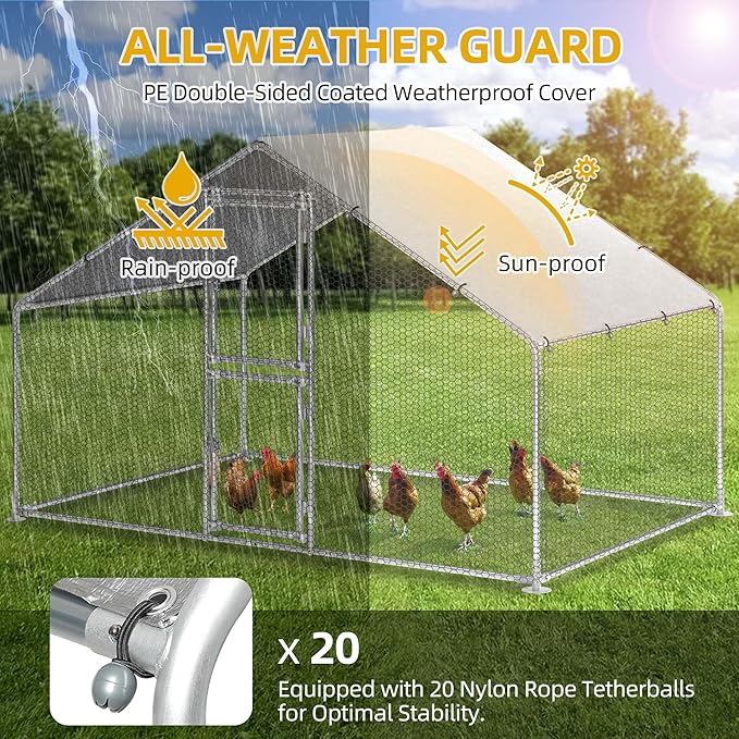 DWVO Large Metal Chicken Coop for 10 Chickens, 6.6 x 9.8 x 6.4 ft Walk-in Poultry Cage Chicken Run for Yard Outdoor with Waterproof and Anti-UV Cover Duck House Chicken Pen