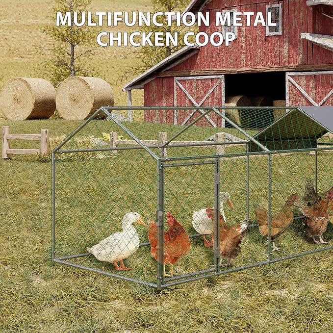 120"x40"x40" Large Walk-in Metal Chicken Coop with Waterproof Anti-UV Cover, Outdoor Chicken Run for Chickens, Ducks, Rabbits & Geese, Heavy-Duty Outdoor Enclosure, Silver