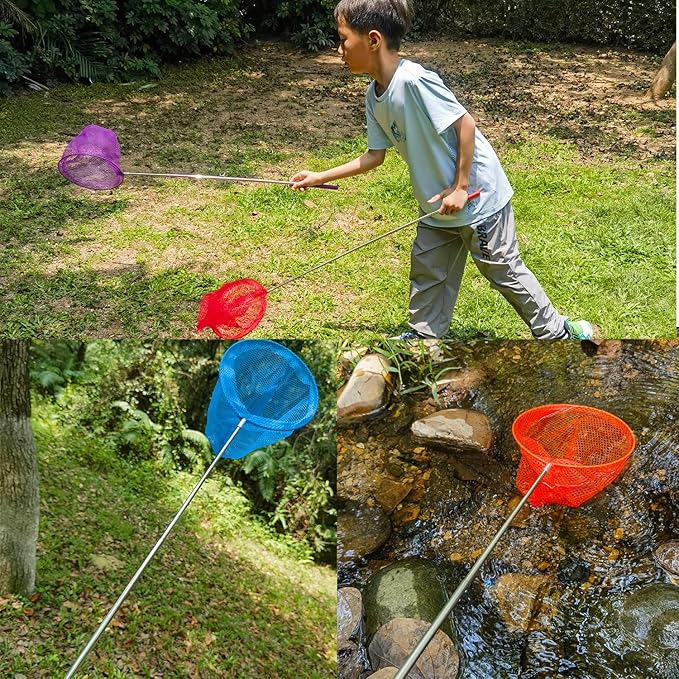 #1 M-jump 3 Pack Colored Telescopic Butterfly Nets - Great for Catching Insects Bugs Fishing - Outdoor Toy for Kids Playing - Extendable from 6.8" to 34"…