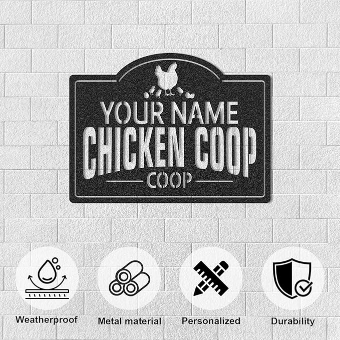 Personalized Chicken Coop Signs, Outdoor Chicken Coop Decor, Vintage Farmhouse Wall Decor, Custom Metal Name Sign for Farm Yard Garden Home, Gifts for Chicken Lovers Color04