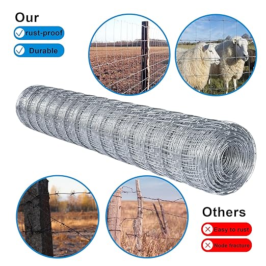 Cattle Fence 5ft x 164ft Heavy Zinc Coating Farm Fence,Galvanized Field Wire Fencing Deer Fence,Goat Fence,Hog Wire Fencing for Yard Livestock & Animals Protection