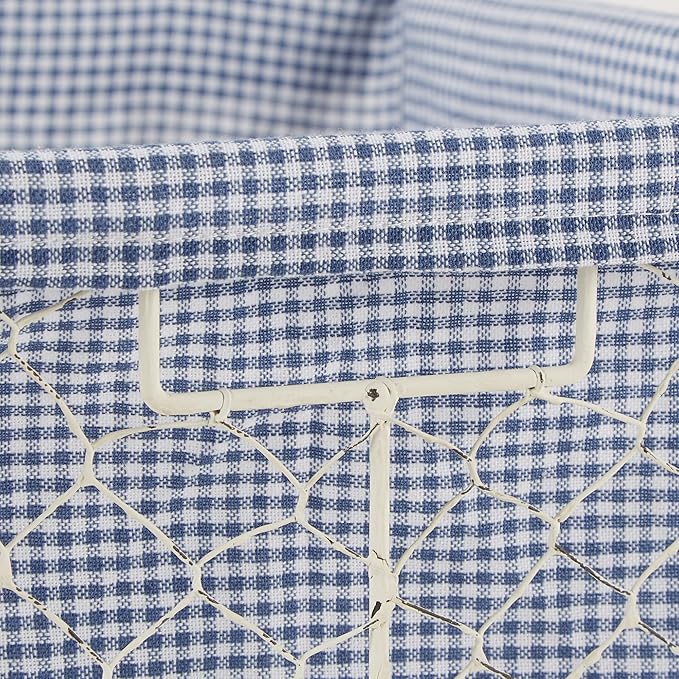 DII Farmhouse Chicken Wire Storage Baskets with Liner, Medium, Antique French Blue Gingham Check, 11x7.88x7", 2 Piece