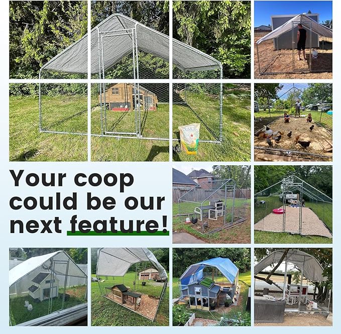 Large Metal Chicken Coop (26' L x 9.8 W x 6.5' H) Walk-in Chicken Run Cages with Waterproof and Anti-Ultraviolet Cover for Outside Spire Top