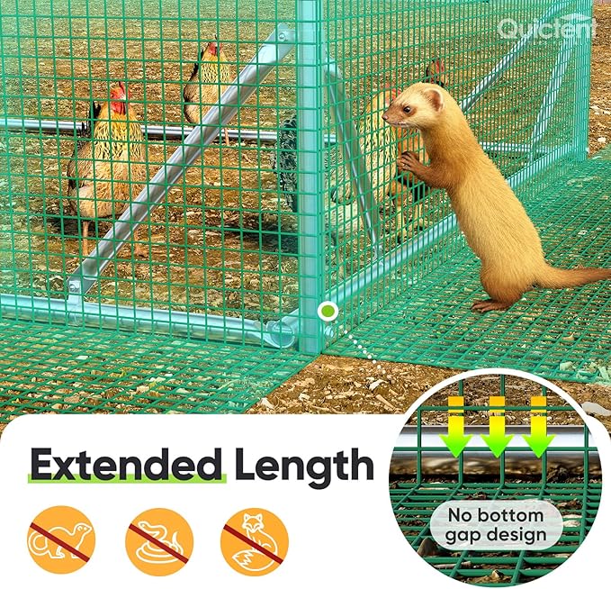 Quictent Large Metal Chicken Coop Run for 10+ Poultry with Side Hardware Cloth & Waterproof Cover, Advanced Series Outdoor Walk-in Cage Hen Duck Rabbit Dog Pen Yard Farm House, 6.6x9x6.6FT
