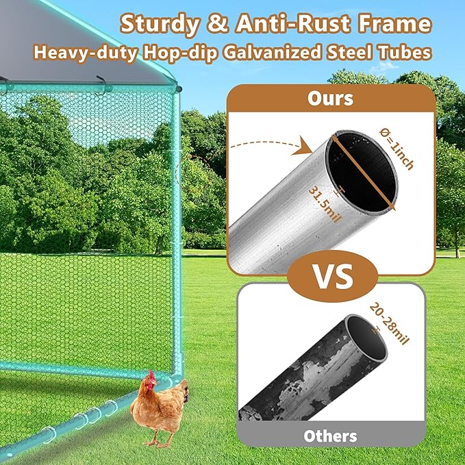 Large Metal Chicken Coop 12.8x9.84x6.6ft Chicken Runs for Yard with Cover, Walk in Chicken Coops for 10 Chickens, Heavy Duty Chicken Run Lockable Chicken Pen Outdoor Poultry Cage