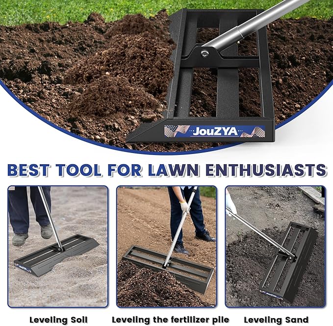 Lawn Leveling Rake 30x10 inch, Leve Lawn Tool with Stainless Steel, Lawn Leveler 27-80" Adjustable Handle, Yard Leveling Rake Heavy-Duty for Garden, Golf Course, and Farm