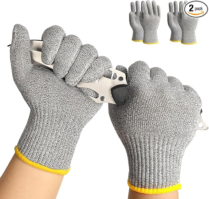 Schwer 2 Pairs High Level ANSI A7 Cut Resistant Gloves, Food Grade Cutting Gloves for Chef, Mandoline Glove for Kitchen Meat Cutting, Wood Caving, Ambidextrous, Breathable & Cool, PR1508, L