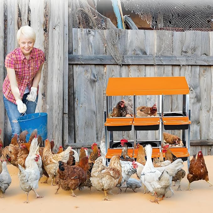 Two-Tier Chicken Nesting Box, 6 Hole Metal Chicken Egg Laying Box with Roll Away, Egg Collection Nesting Boxes for Chicken Coop, with Leg