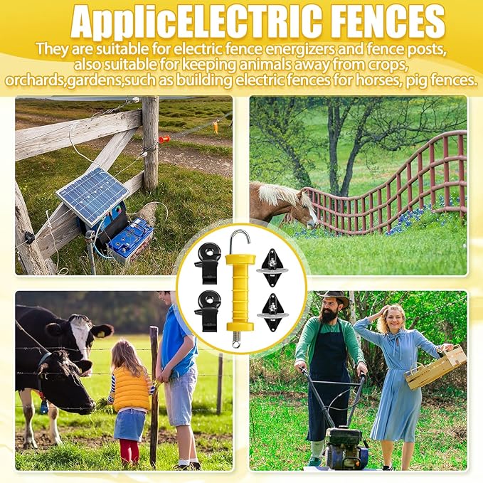 Tondiamo 8 Sets Electric Fence Gate Handle Set with Anchors and Insulators Including 8 Pcs Plastic Electric Fence Gate Handle with Spring, 16 Pieces Anchor Set, 16 Pieces Black Insulators