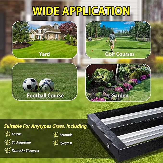 48"x10"Lawn Leveling Rake with Aluminum Rollers, Stainless Steel Yard Lawn Leveler Tool with Adjustable Long Handle, Yard Leveling Rake Suit, Levelawn Tool for Soil, Grass, Golf Course, Garden, Farm