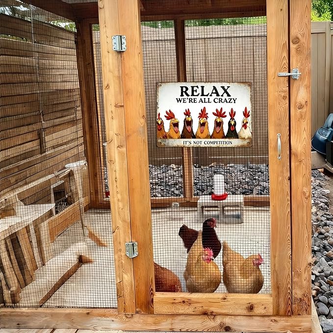 Funny Chicken Coop Signs - Vintage Sign Metal Tin “Relax We're All Crazy”For Chicken Lovers Gifts Outdoor Home Farm Chicken Wall Art Decor 8x12 Inch