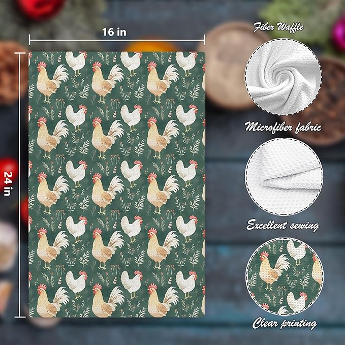 Chicken Floral Kitchen Dish Towels for Bathroom Decor,Farmhouse Cottage Core Decor Kitchen Hand Dish Towels Bathroom, Chicken Gifts for Women Mom Lady,16x24 Inch