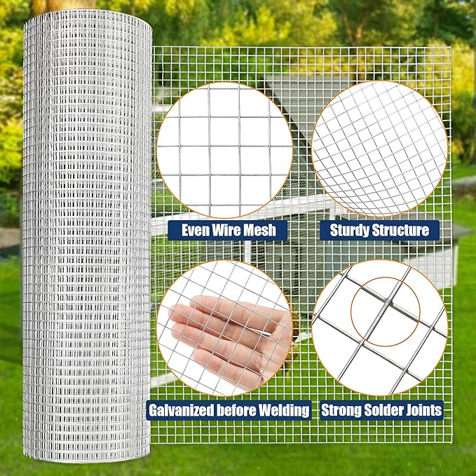 1/2inch 48Inch（H）x50Ft（L）19 Gauge Hardware Cloth Chicken Wire Fencing Hot-Dipped Galvanized Welded Chicken Wire Mesh Roll Metal Fence for Poultry Cage Home Improvement Projects