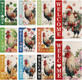 Seasonal Garden Flags Chicken Double Sided Flags Set of 11 Holiday Farmhouse Indoor Outdoor Yard Lawn Christmas Gifts Decorations 12.5x18 Inch