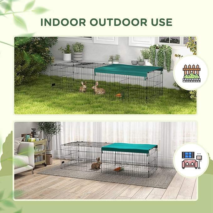 PawHut Metal Chicken Coop, 73" x 30" x 20" Chicken Run Pen for Yard with Cover, Portable Catio Poultry Cage Indoor Outdoor Backyard, Cat Cage for Rabbit, Duck, Hen, Small Animal, Chinchillas, Green