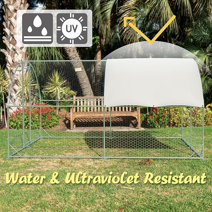 Large Metal Chicken Coop,Outdoor Chicken Coop Run Chicken Shelter with Water-Resident and Anti-UV Cover,Dome Roof Walk-in Poultry Cage Duck Rabbit House for Outside,Backyard and Farm, 19.5'x9'x6.5'