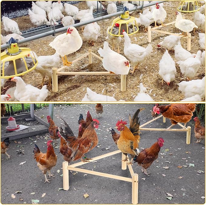 Chicken Perch for Coop & Brooder, Pine Wooden Chicken Toys & Coop Accessories for Chicken Triangular Gym Roosting Bar for Large Hens Parrots Birds, Natural Poultry Stand Chicken Nesting Support - 1P