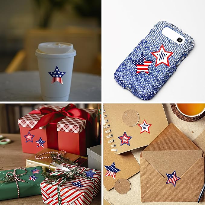 Patriotic Stickers 500 Pcs, 1.5" Memorial Day 4th of July Stars Stickers (wujiaoxing)