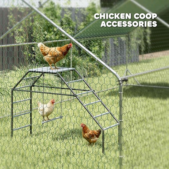 PawHut Steel Chicken Coop Perches with Adjustable Swing, 10 Roosting Bars, Activity Play Set, Chicken Coop Accessory Toys for Backyard, Farm
