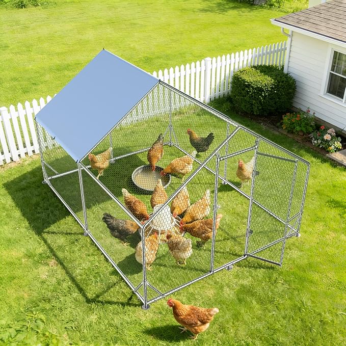 Outdoor Metal Chicken Coop Large Walk-in Poultry Cage Spire-Shaped Chicken Run with Waterproof and Anti-Ultraviolet Cover for Outside,Backyard and Farm,13' L x 9.8' W x 6.4' H
