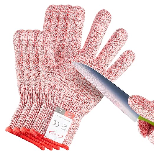 Cutting Gloves, 2 Pairs of Cut Resistant Gloves Food Grade, Cut Resistant Gloves for Kitchen, Oyster Shucking, Fish Fillet Processing, Carving Wood and Gardening(Small-Red)