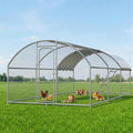 Large Metal Chicken Coop with Roosting Perch Walk-in Poultry Cage Chicken Run House Chicken Pen Dome Shaped Coop with Waterproof Cover for Outdoor Backyard Farm Use (10' L x 19.7' W x 6.4' H)
