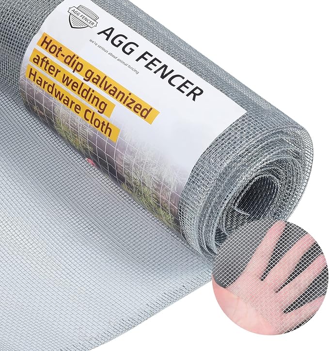 24in x 50ft Hardware Cloth 1/8 inch 27Ga Hot Dipped Galvanized After Welding, Chicken Coop Wire Fence, Welded Metal Fencing Roll Mesh for Bee Screen Garden Plant Poultry Animal Netting Cage