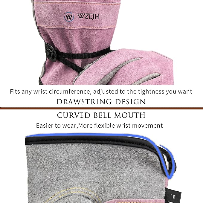 Leather Work Gloves for Men or Women. X-Large Glove for Gardening, Tig/Mig Welding, Construction, Chainsaw, Farm, Ranch, etc. Cowhide, Cotton Lined, Utility, Firm Grip, Durable. Pink-Grey XL