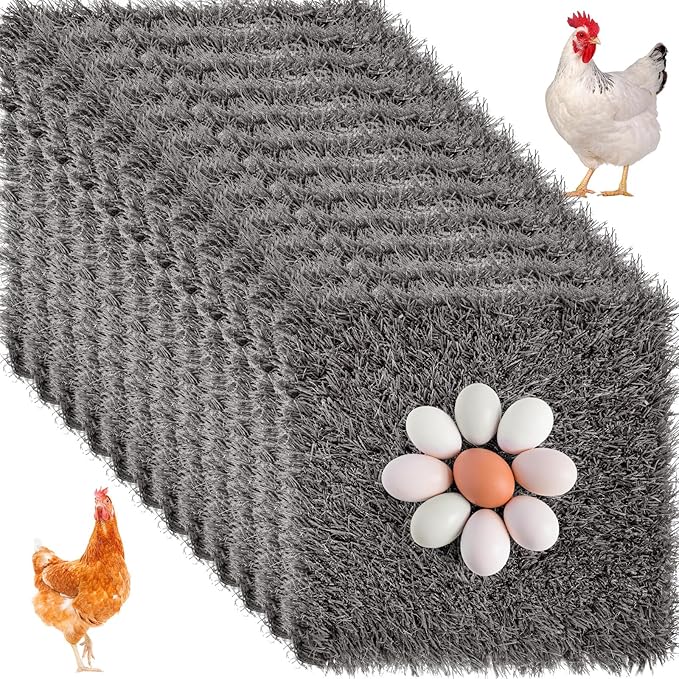 Zhengmy 12 Pcs Chickens Nesting Pads Set Nest Box Bedding Washable Nesting Pads for Chicken Coop, Artificial Grass Rug Carpet Synthetic Turf Mat, 12 x 12 x 1.2 Inches (Gray)