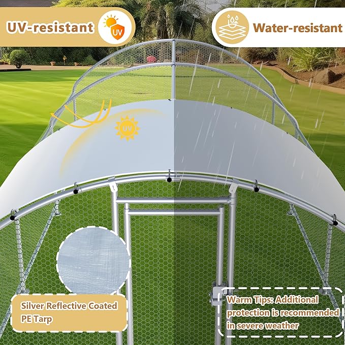 Large Metal Chicken Coop Run, 19.2x9.8x6.2 ft Chicken Runs for Yard with Cover, Walk-in Chicken Pen for 18-24 Hens, Anti-Rust Poultry Cage with Stable Wind-Resistant Dome Roof Design
