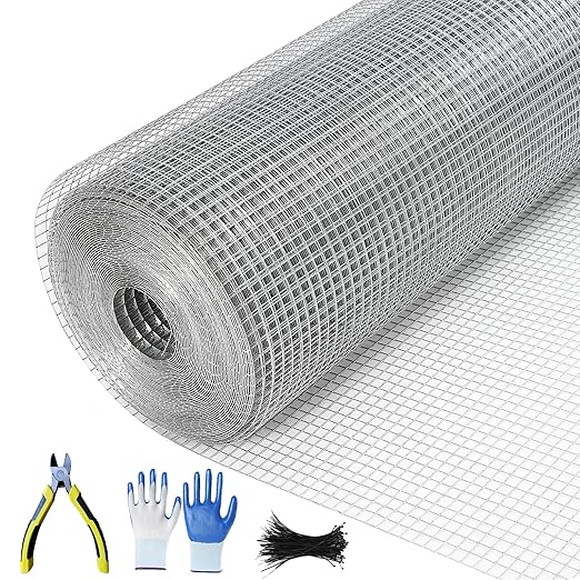 19 Gauge Hardware Cloth 1/2 Inch 48x100 Ft – Vinyl Coated Galvanized Steel Mesh | Silver Chicken Wire Fence for Garden, Poultry Netting, Rat Wire & Snake/Tree Guard，Silver