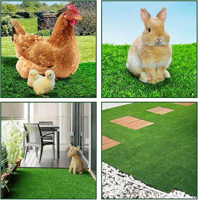 DRQ Chicken Nesting Pads, Washable Artificial Grass Nesting Pads for Chicken Coop, Soft Nesting Box Pads for Chickens & Nesting Boxes, 12"×12" (GreenGreen, 6pack)