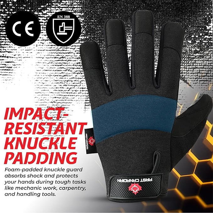 1 Pair Heavy Duty Mechanic Work Gloves for Men & Women – Synthetic Leather Safety Gloves, Puncture Resistant, Durable Utility Gloves for Automotive, Construction, Yard Work & Landscaping (L)
