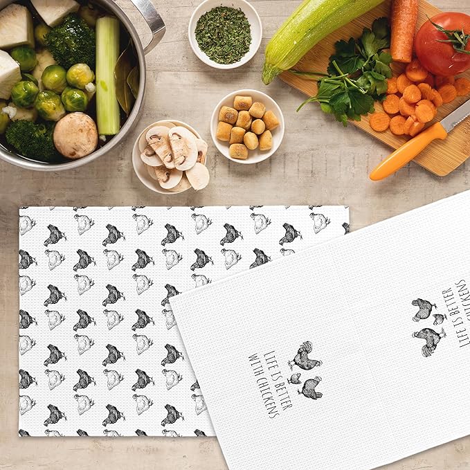 Funny Chicken Kitchen Towels Set of 2, Chicken Lover Gifts Hand Towels for Kitchen Bathroom, Chicken Mom Gifts Decorative Tea Towels Dish Towels, Chicken Kitchen Bathroom Decor, 16x24 Inch